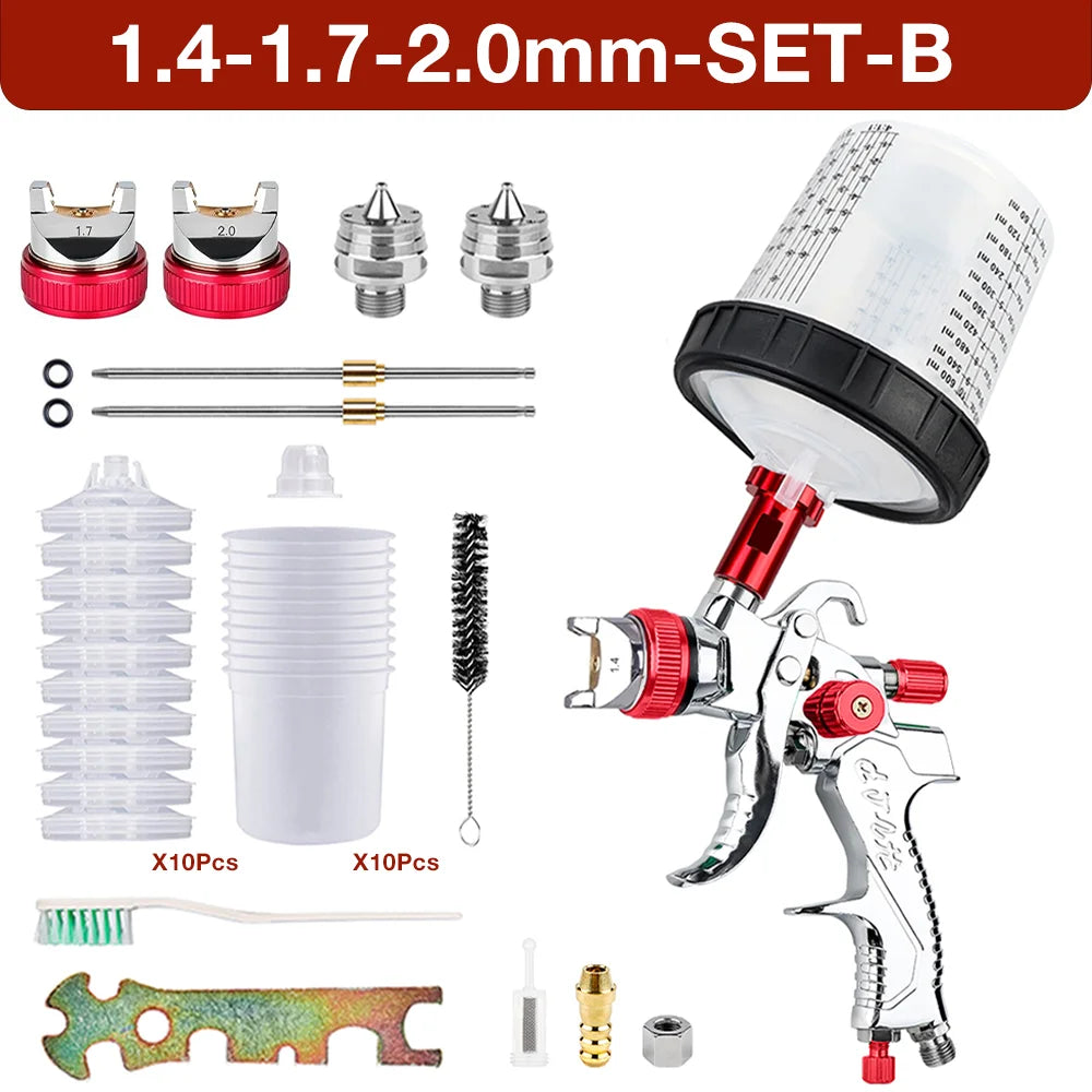 Professional HVLP Paint Spray Gun Kit – 1.4/1.7/2.0mm Nozzles, 600ml Cup