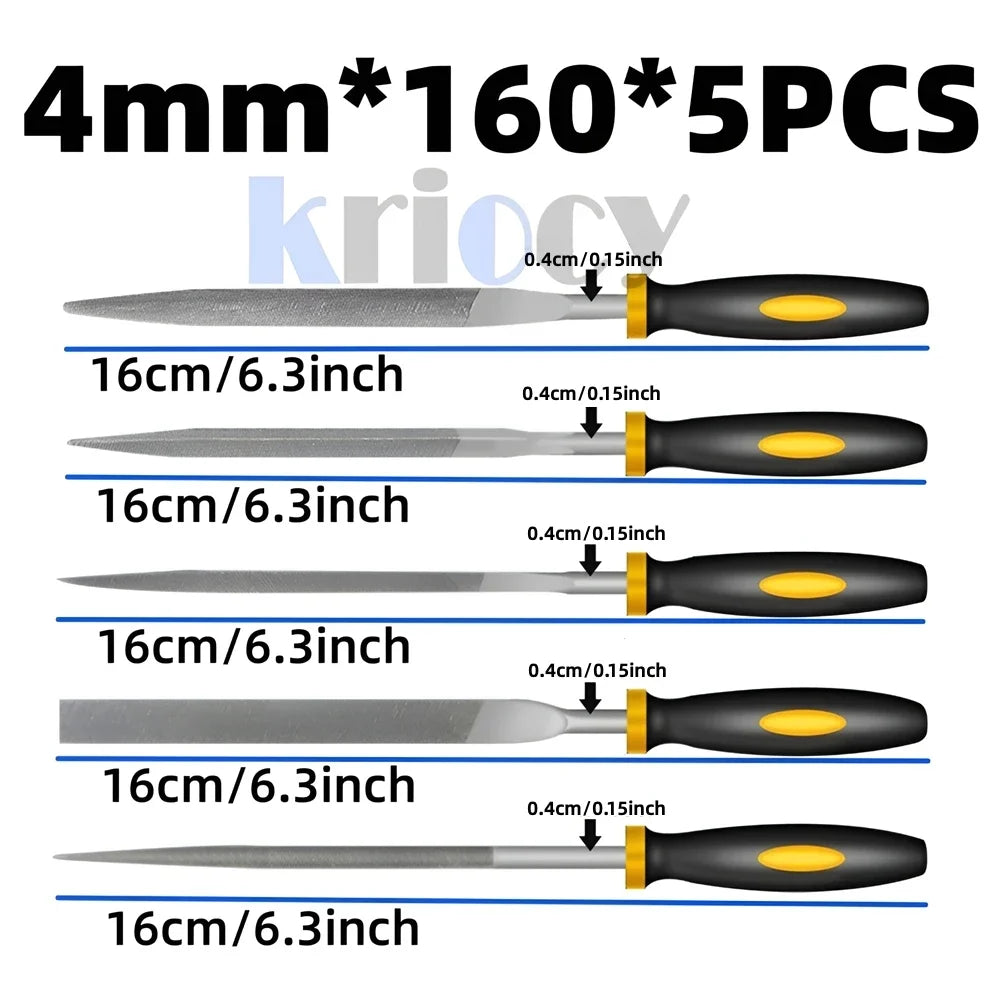 5-Piece Precision File Set – Round, Flat & Triangular Hand Files for Metalwork