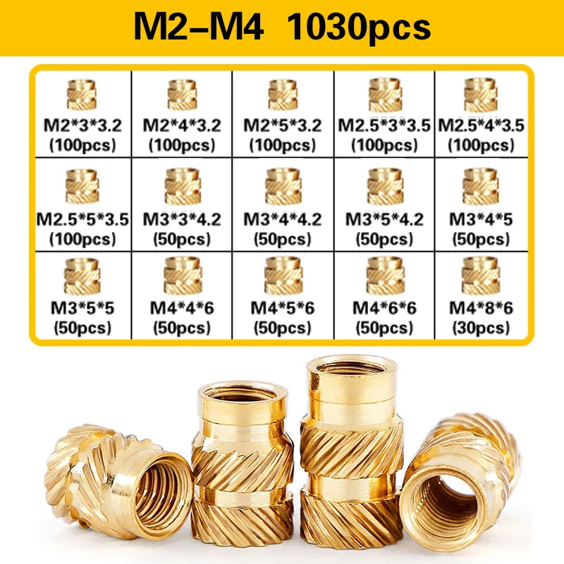 Screw Thread Hot Insert M2/2.5/3/4/5/6 Brass Knurled Nut Implant for Plastic 3D Printing Assortment Kit