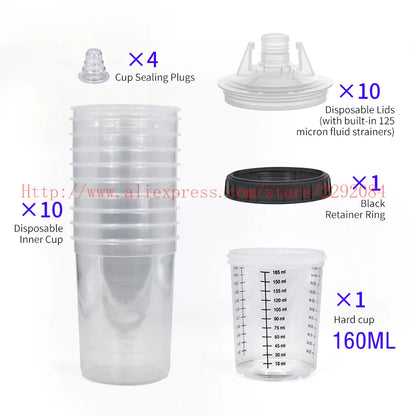 Paint Spray Gun Cup Kit with Lids – 160-800ml Disposable Mixing Cups, 10-Pack