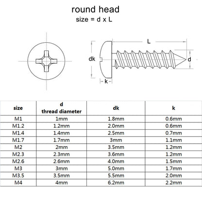 Phillips Head Screw Kit M1-M4,B lack Steel 700-2010pcs M1 M1.2 M1,4 M1,7 M2 M2,3 M2,6 M3 M3,5 M4