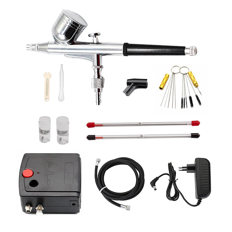 Dual-Action Airbrush & Compressor Kit – Spray Gun Set for Custom Automotive Paint & Model Work