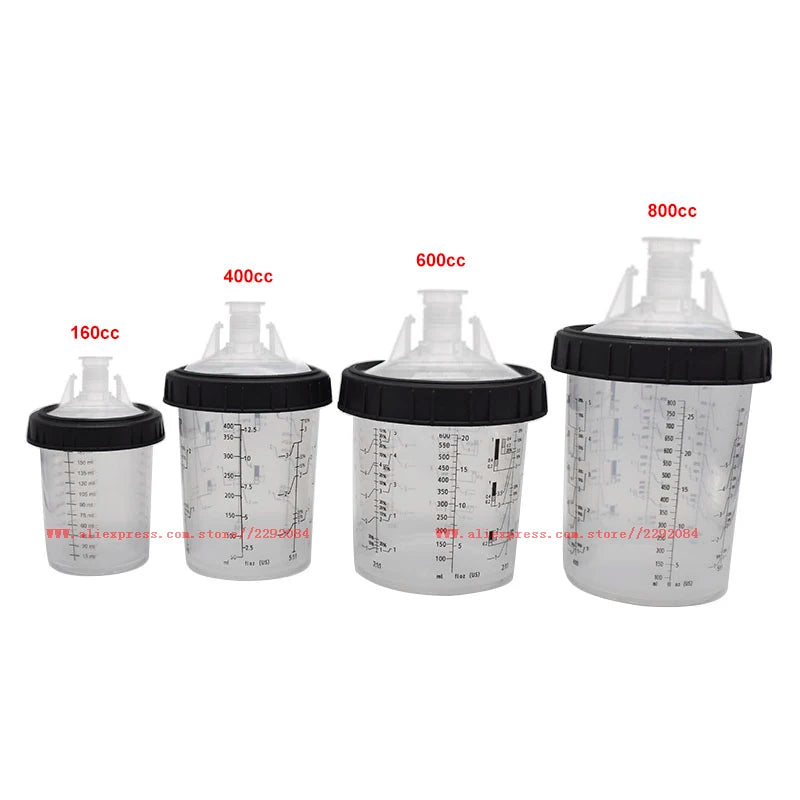 Paint Spray Gun Cup Kit with Lids – 160-800ml Disposable Mixing Cups, 10-Pack