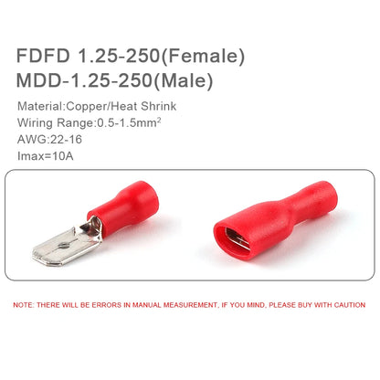 FDD/MDD 6.3mm Spade Terminal Connectors (50pcs)