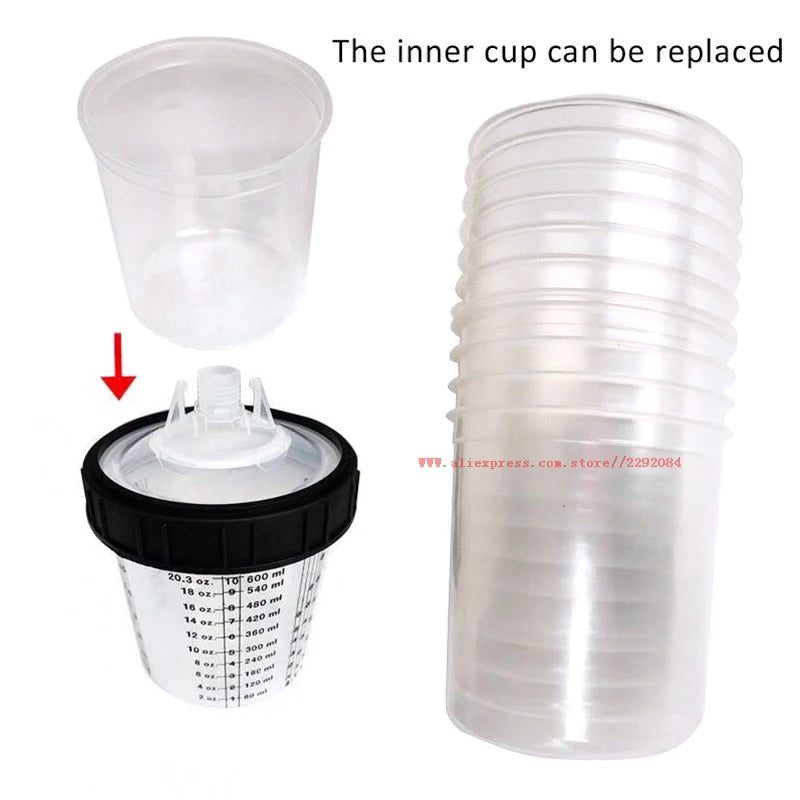Paint Spray Gun Cup Kit with Lids – 160-800ml Disposable Mixing Cups, 10-Pack