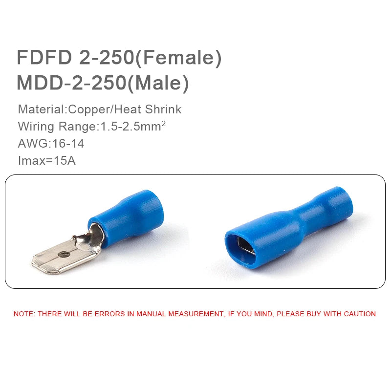 FDD/MDD 6.3mm Spade Terminal Connectors (50pcs)