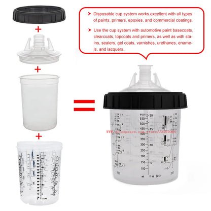 Paint Spray Gun Cup Kit with Lids – 160-800ml Disposable Mixing Cups, 10-Pack