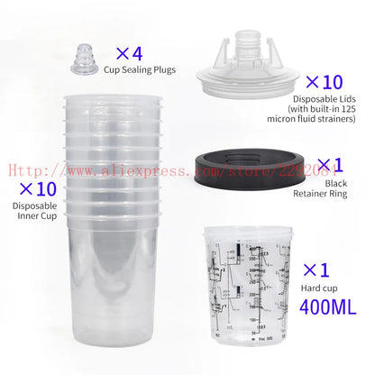 Paint Spray Gun Cup Kit with Lids – 160-800ml Disposable Mixing Cups, 10-Pack