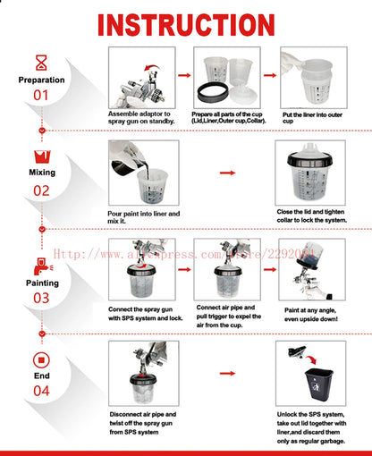 Paint Spray Gun Cup Kit with Lids – 160-800ml Disposable Mixing Cups, 10-Pack