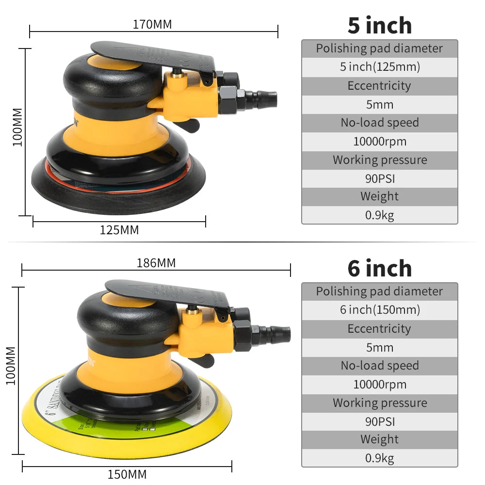 HIFESON Pneumatic Orbital Sander 125/150mm – Accessory Kit