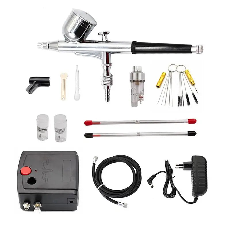 Dual-Action Airbrush & Compressor Kit – Spray Gun Set for Custom Automotive Paint & Model Work