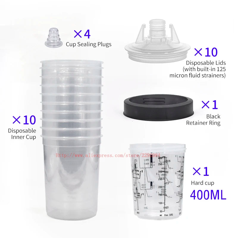 Paint Spray Gun Cup Kit with Lids – 160-800ml Disposable Mixing Cups, 10-Pack