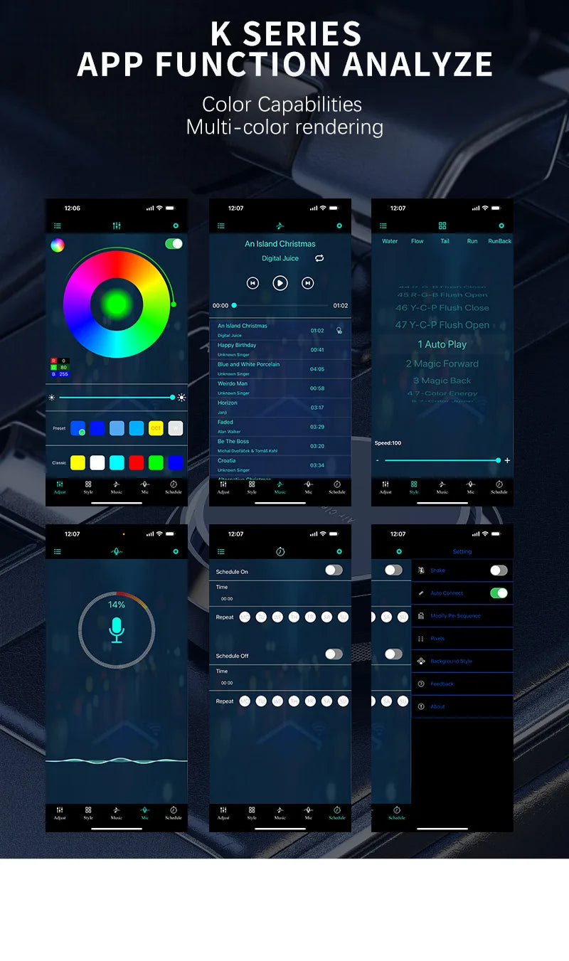 Car Ambient Interior lighting - 1M/3M/5M/10M Flexible Neon Waterproof Multicolor Led Strip