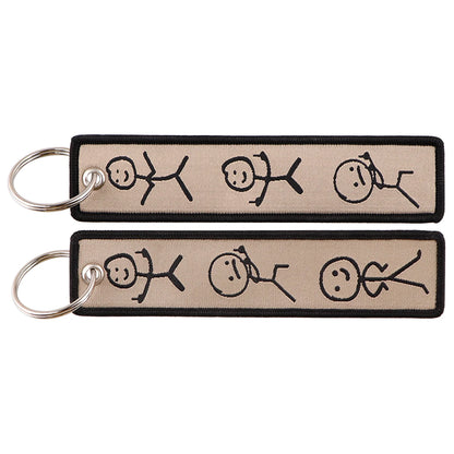 Embroidered Keychain - Cartoon Characters Scooby-Doo gang, retro robots, Humorous stick figures, and action-packed dinosaurs and warriors.