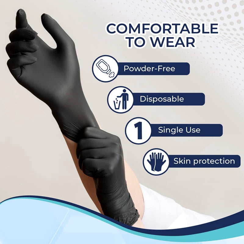 100pcs Black Nitrile Gloves – Disposable Textured Mechanic Gloves, Latex-Free