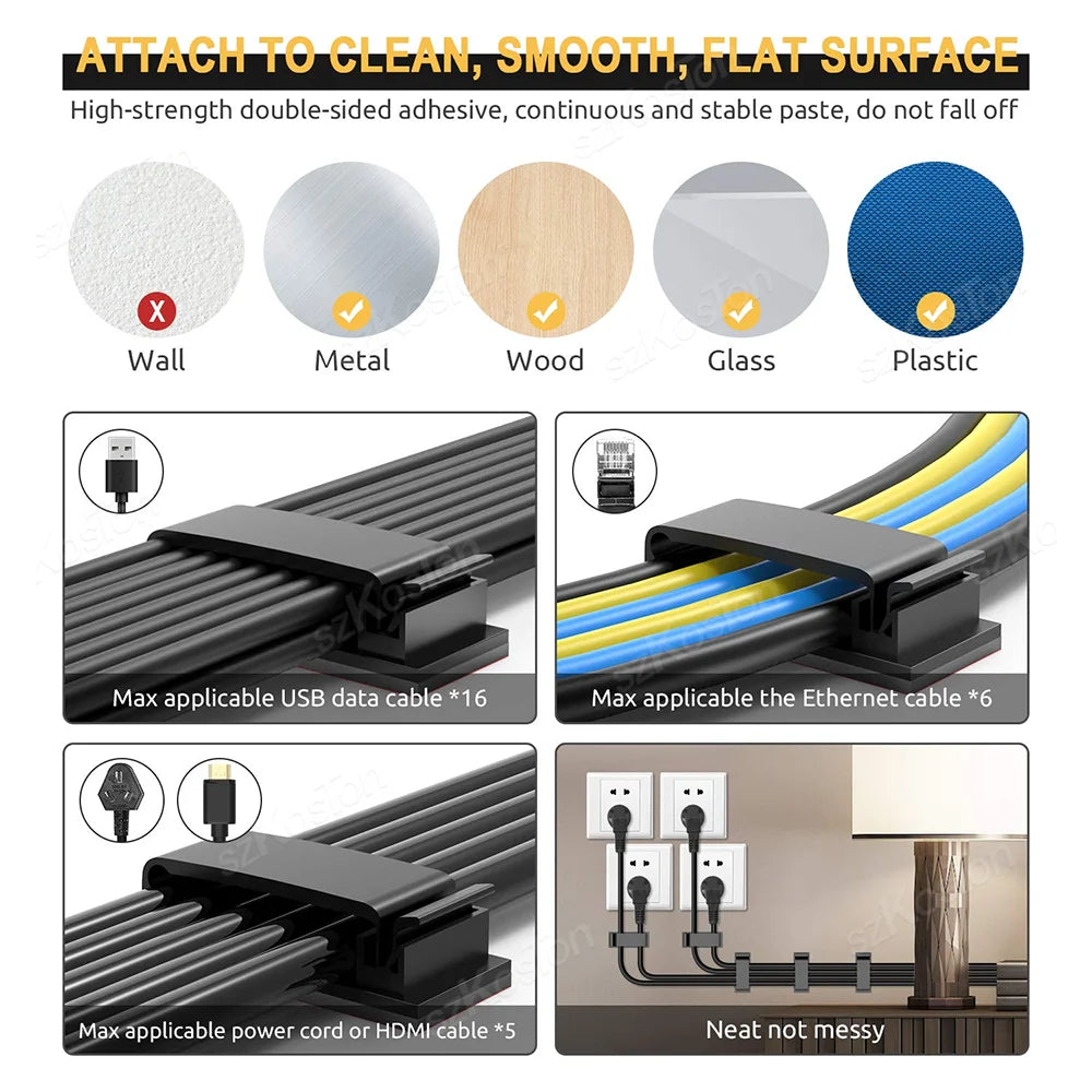 Cable Management, Organizer Clip, Wire Arrangement & Protector Clips Self-adhesive