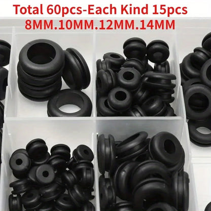 Rubber Washer Seals, Electrical Grommet Electrical, Black O Ring, 8/10/12/14mm, 20/40/60pcs Assortment Kit