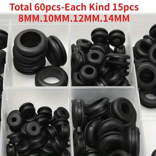 Rubber Washer Seals, Electrical Grommet Electrical, Black O Ring, 8/10/12/14mm, 20/40/60pcs Assortment Kit