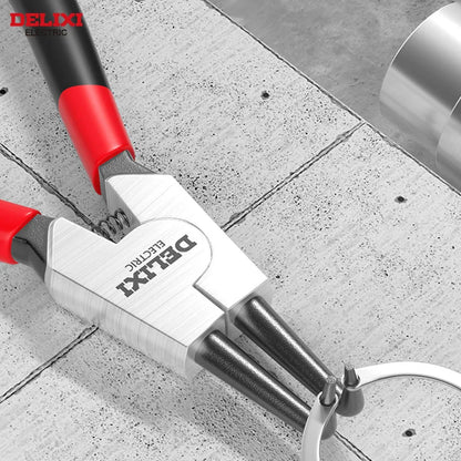 DELIXI 5-in-1 Circlip Pliers Set – Retaining Ring Pliers for Shafts & Bores