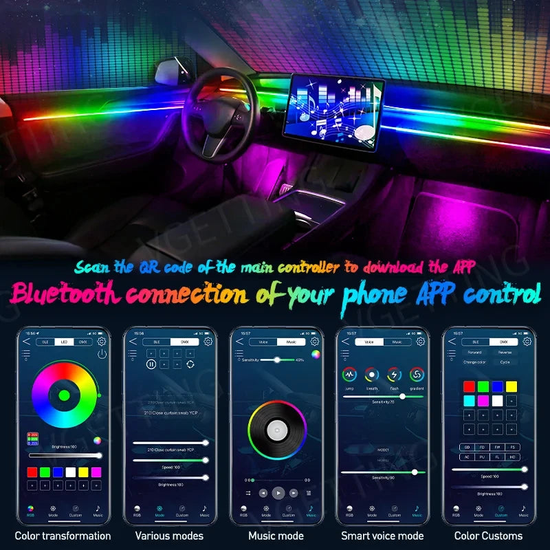 Car Ambient Interior lighting - App Control 22 In1 Full Color RGB Led Strip