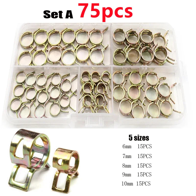 Spring Hose Clip Assortment Kit – Fuel, Oil & Water Line Clamps for Cars & Trucks