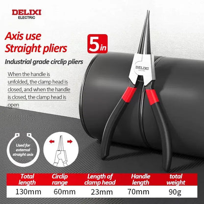 DELIXI 5-in-1 Circlip Pliers Set – Retaining Ring Pliers for Shafts & Bores