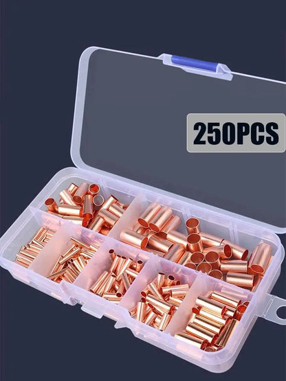 Copper Crimp Connector, Electrical Terminal Butt, Assortment Kit 7 Size, 250Pcs
