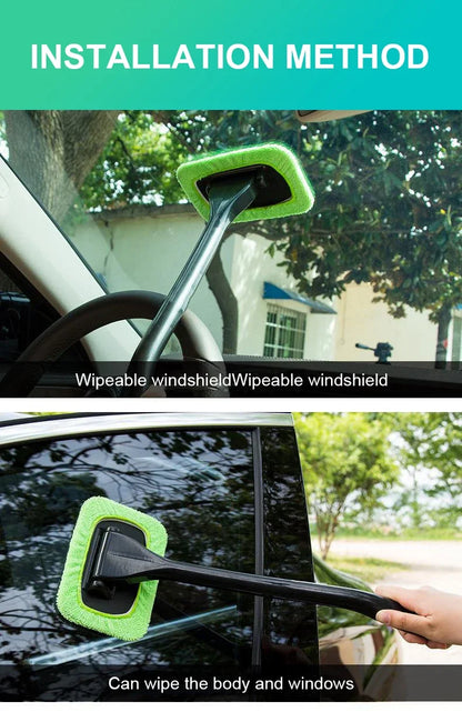 Long-Handle Windshield Cleaning Brush Kit – Microfiber Interior Glass Wash Tool