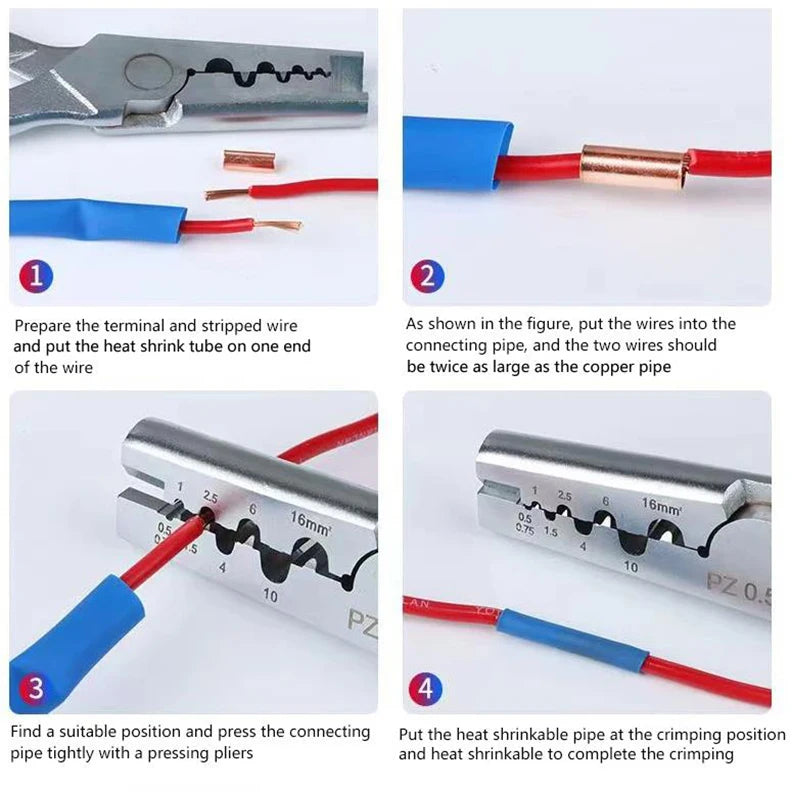 Copper Crimp Connector, Electrical Terminal Butt, Assortment Kit 7 Size, 250Pcs