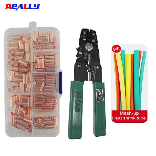 Copper Crimp Connector, Electrical Terminal Butt, Assortment Kit 7 Size, 250Pcs