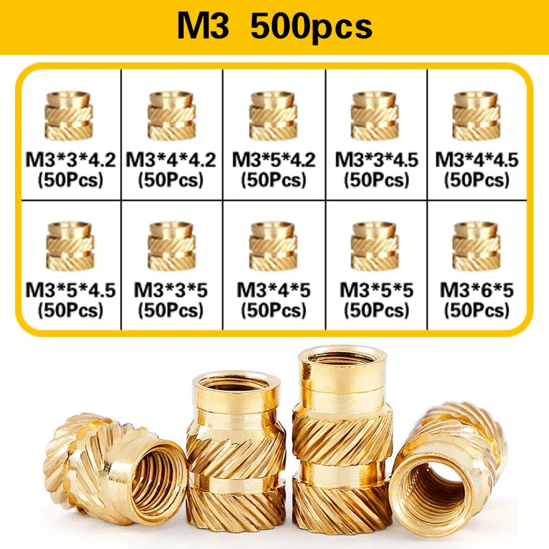 Screw Thread Hot Insert M2/2.5/3/4/5/6 Brass Knurled Nut Implant  for Plastic 3D Printing Assortment Kit