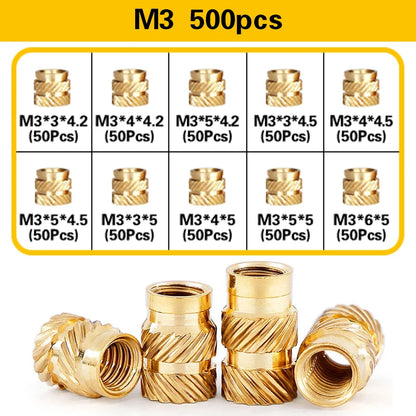 Screw Thread Hot Insert M2/2.5/3/4/5/6 Brass Knurled Nut Implant  for Plastic 3D Printing Assortment Kit