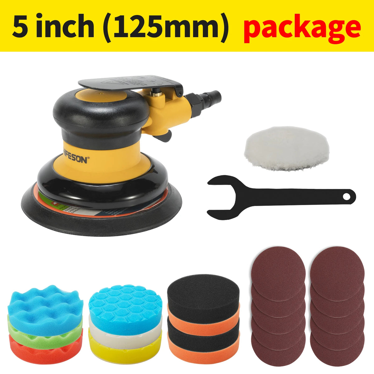 HIFESON Pneumatic Orbital Sander 125/150mm – Accessory Kit