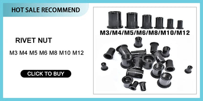Flat Rivet Nut M3-M12 5-50pcs, Black Carbon Steel, Threaded Rivet Nut Insert