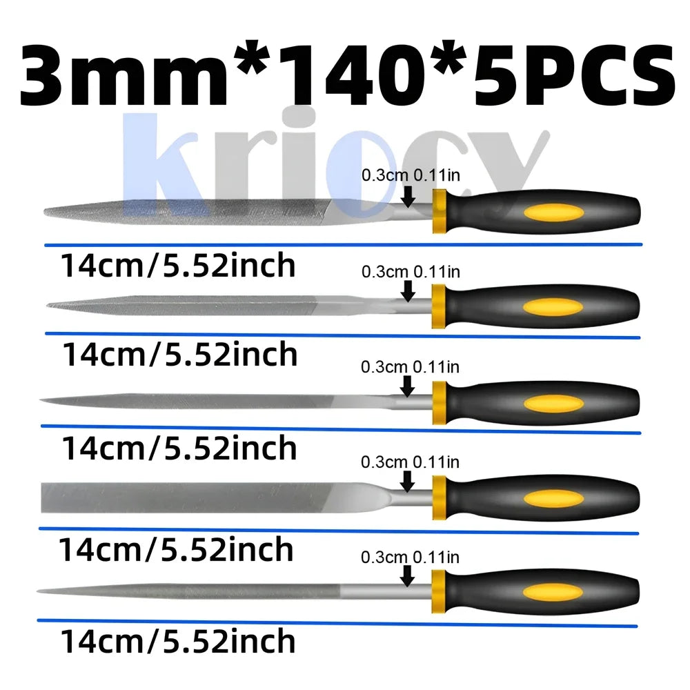 5-Piece Precision File Set – Round, Flat & Triangular Hand Files for Metalwork