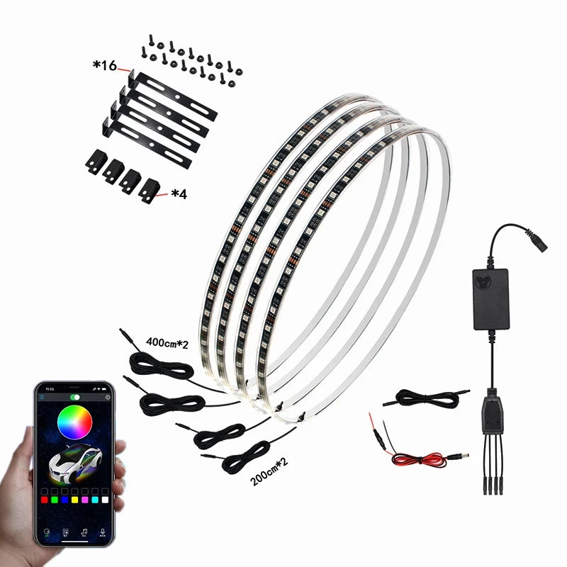 Car Hub Wheel Ring APP/Remote Control RGB Kit Waterproof LED Light