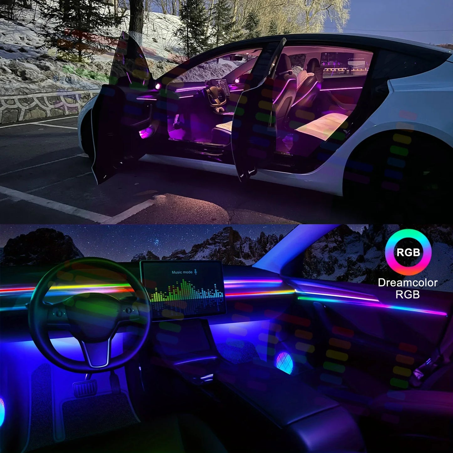 Car Ambient Interior lighting - App Control 22 In1 Full Color RGB Led Strip