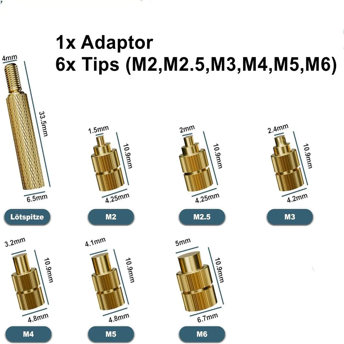 Heat Set Insert Soldering Iron Kit – M2-M6 Brass Threaded Inserts for 3D Printing & Plastic Repair