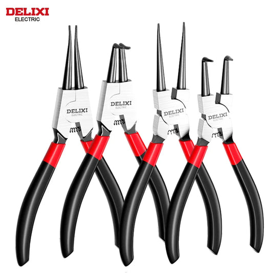 DELIXI 5-in-1 Circlip Pliers Set – Retaining Ring Pliers for Shafts & Bores