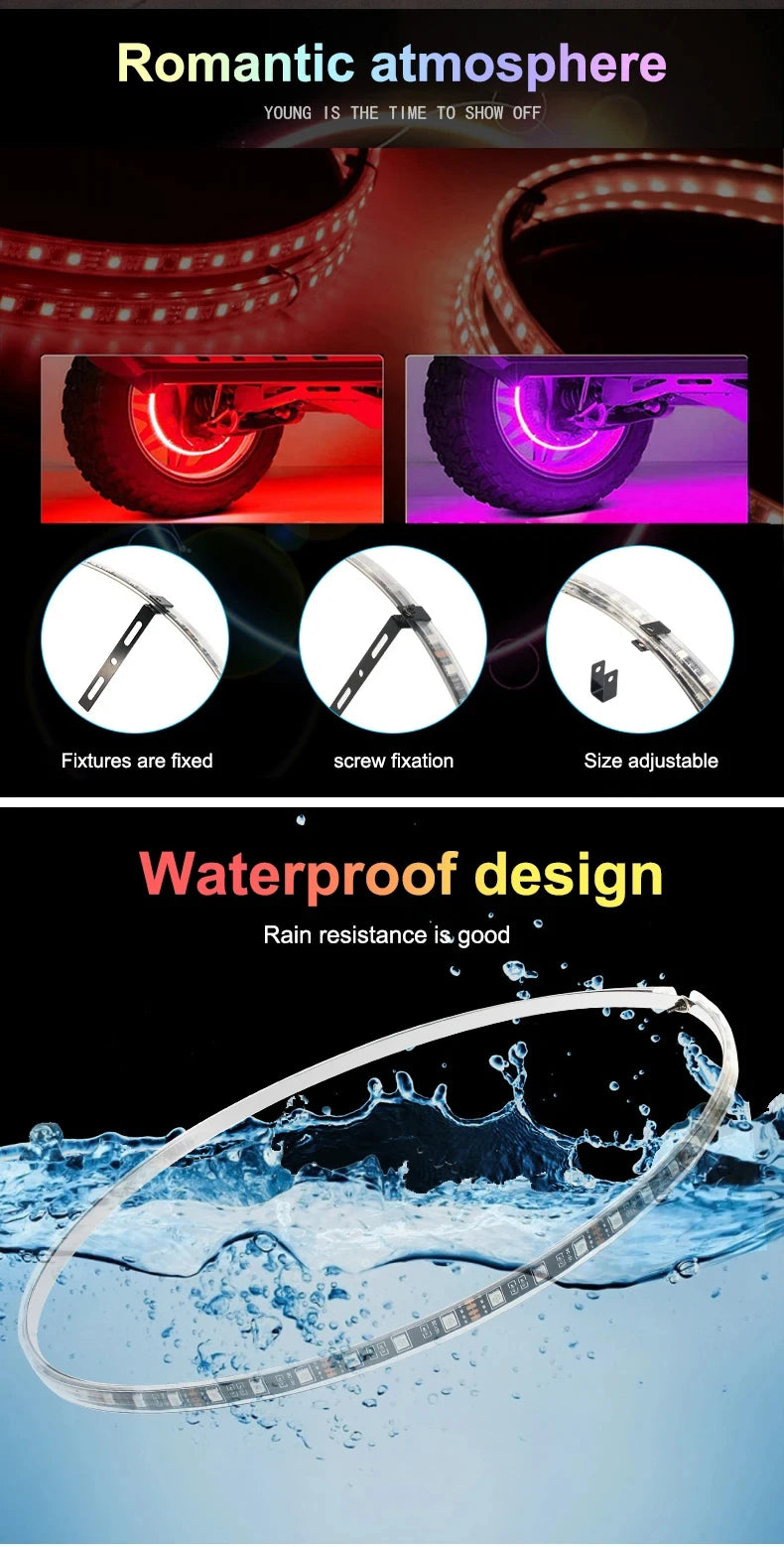 Car Hub Wheel Ring APP/Remote Control RGB Kit Waterproof LED Light