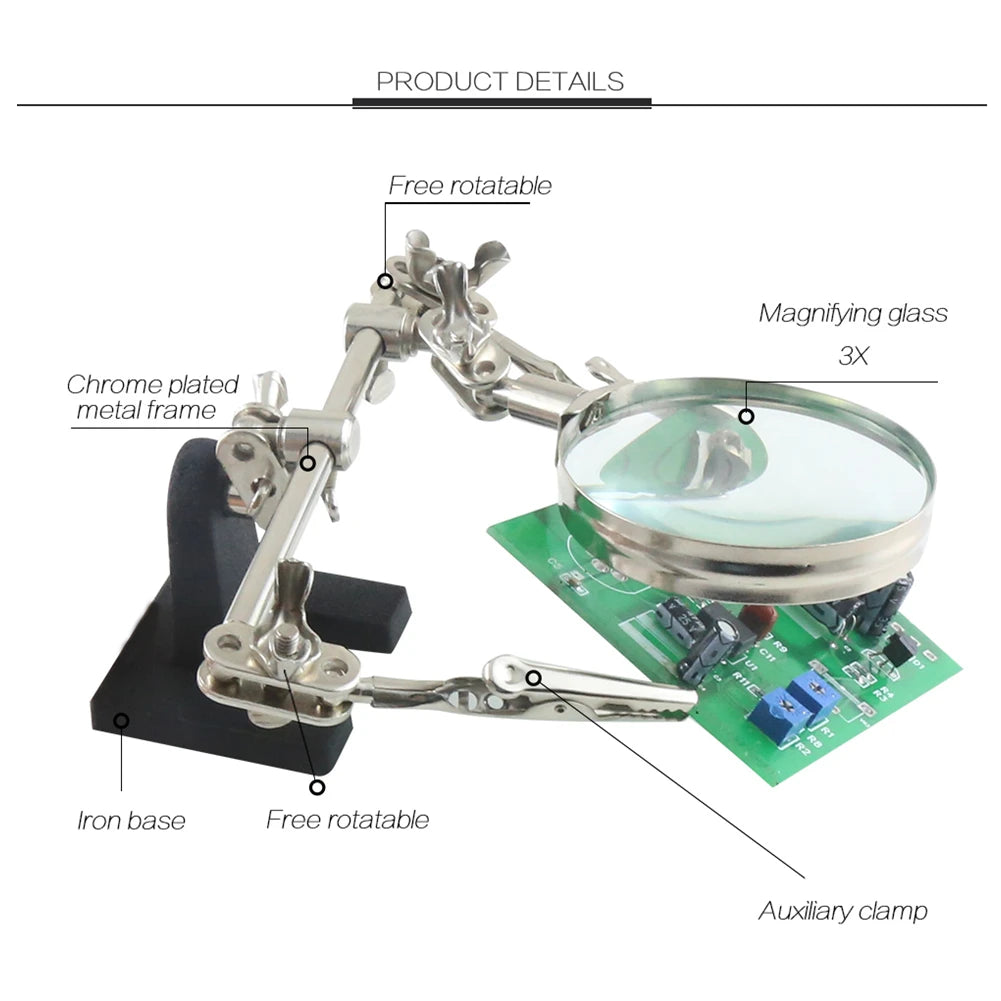 5X Helping Hands Magnifier Stand – Adjustable Alligator Clips for Soldering & Wiring Repair