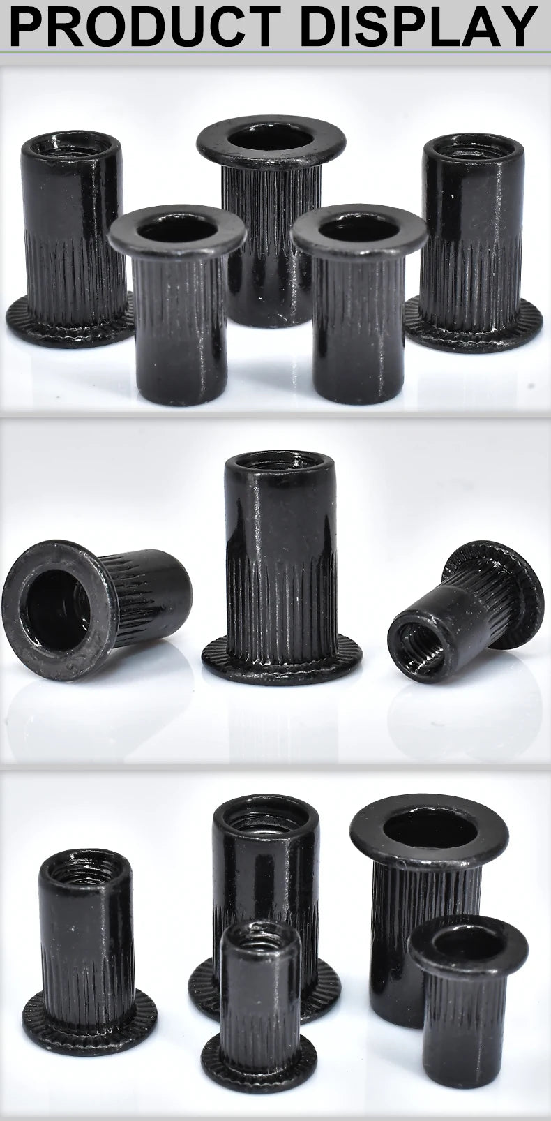 Flat Rivet Nut M3-M12 5-50pcs, Black Carbon Steel, Threaded Rivet Nut Insert