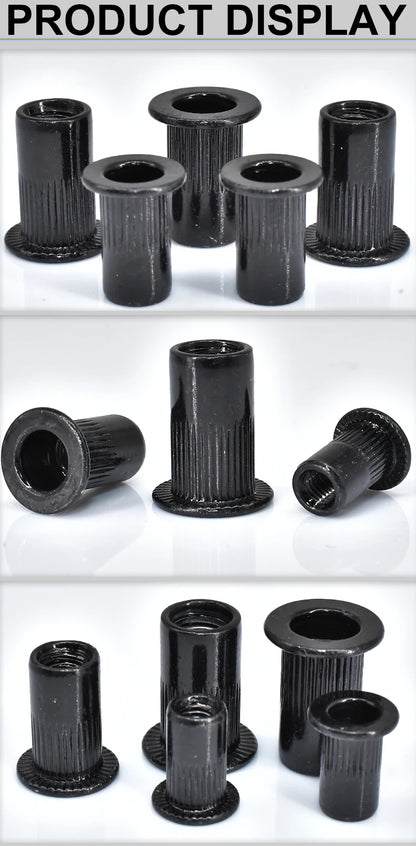 Flat Rivet Nut M3-M12 5-50pcs, Black Carbon Steel, Threaded Rivet Nut Insert