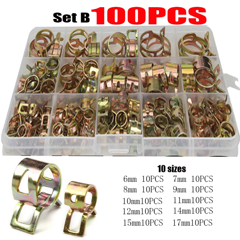 Spring Hose Clip Assortment Kit – Fuel, Oil & Water Line Clamps for Cars & Trucks