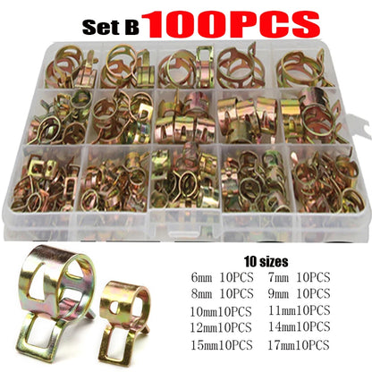 Spring Hose Clip Assortment Kit – Fuel, Oil & Water Line Clamps for Cars & Trucks