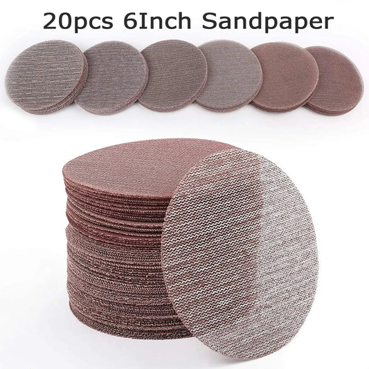 6-Inch Mesh Sanding Discs Assortment – 80-320 Grit Dustless Hook & Loop, 20pcs