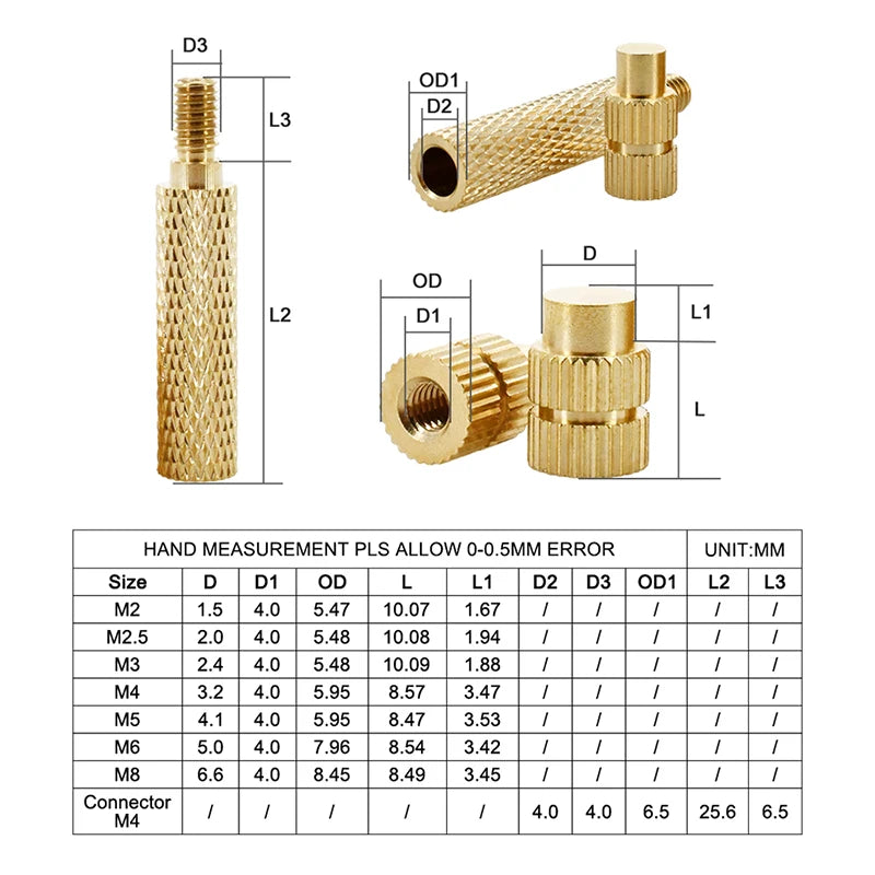 Screw Thread Hot Insert M2/2.5/3/4/5/6/8 Brass Knurled Nut Implant Machine