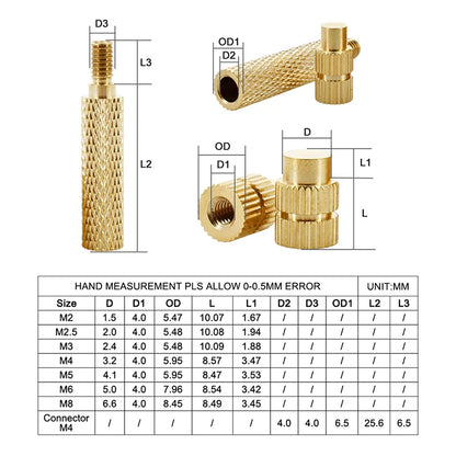 Screw Thread Hot Insert M2/2.5/3/4/5/6/8 Brass Knurled Nut Implant Machine