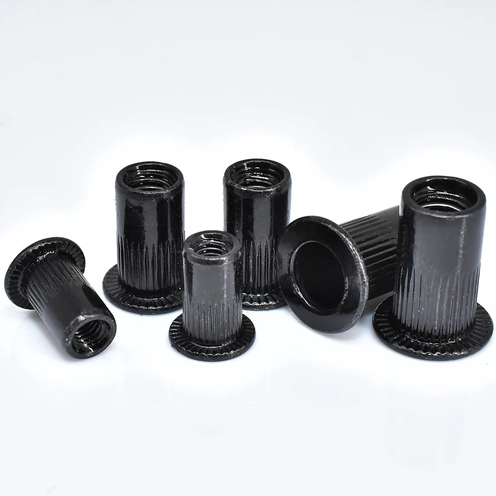 Flat Rivet Nut M3-M12 5-50pcs, Black Carbon Steel, Threaded Rivet Nut Insert
