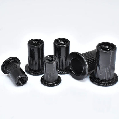 Flat Rivet Nut M3-M12 5-50pcs, Black Carbon Steel, Threaded Rivet Nut Insert